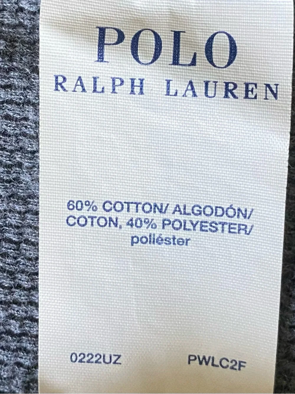 Polo Ralph Lauren Men’s Gray Waffle Knit Long Sleeve Shirt White Pony Logo